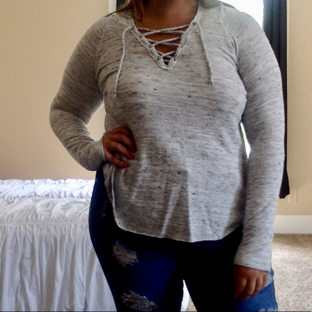 American Eagle Lace Up Neck Long Sleeve